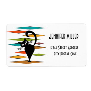 Etiqueta design de gato preto meio século