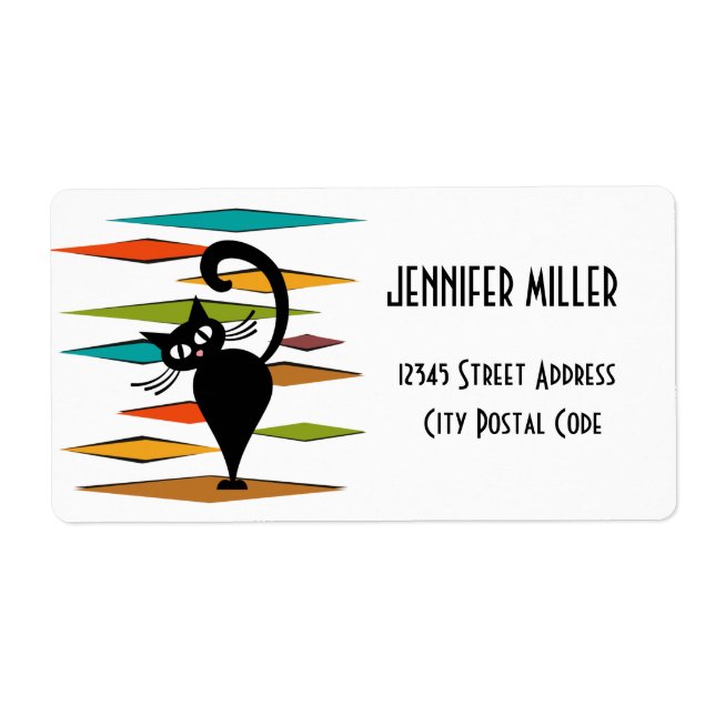 Etiqueta design de gato preto meio século (Frente)