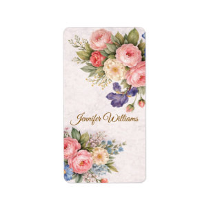 Etiqueta Design de Rosa Floral Personalizada Rústica Vintag