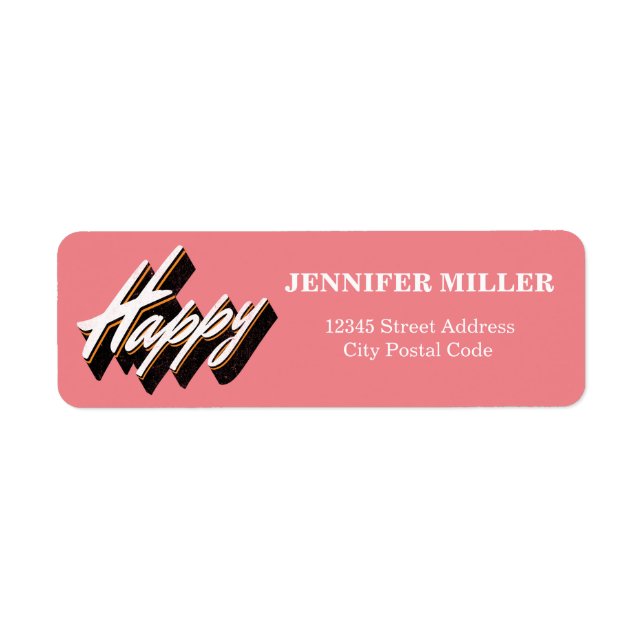 Etiqueta Design de texto Feliz (Frente)