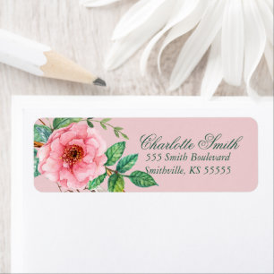 Etiqueta Design floral cor-de-rosa clássico da pena da