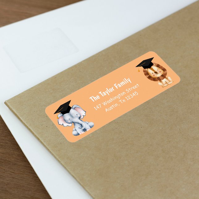 Etiqueta Destinatários de Licenciamento para Crianças de An (Animal Kids Preschool Graduation Return Addres Label)