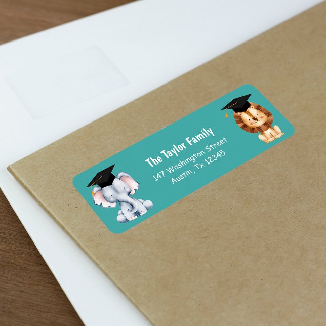 Etiqueta Destinatários de Licenciamento para Crianças de An (Animal Kids Preschool Graduation Return Addres Label)