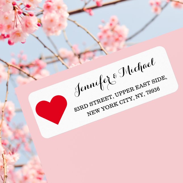 Etiqueta Dia de os namorados de Casamento Elegante Personal (Red Heart Custom Elegant Wedding Valentines Day Label)