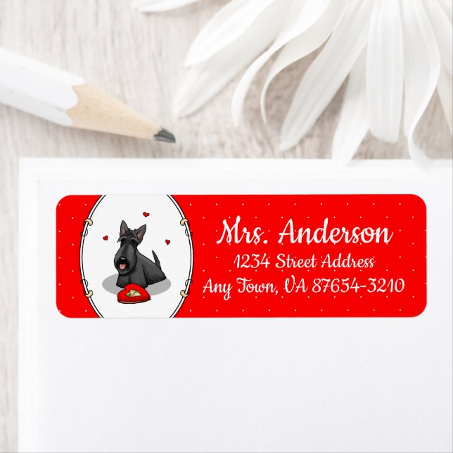 Etiqueta Dia de os namorados (vermelho) Scottie Dog (preto) (Insitu)