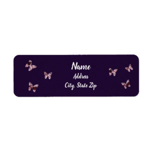 Etiqueta Diversão Rosa Satin Butterflies Royal Purple Addre