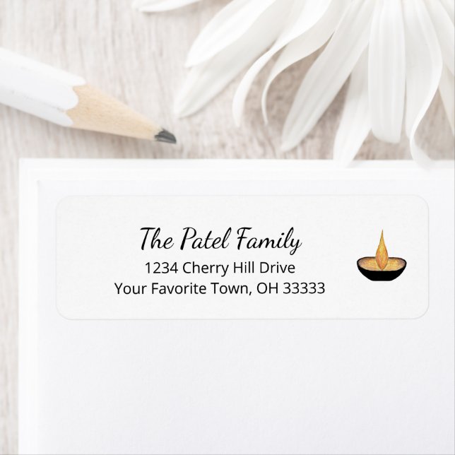 Etiqueta Diwali Elegant Diya Lamp Flame Address (Insitu)