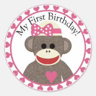 Etiqueta do aniversário da menina do macaco da