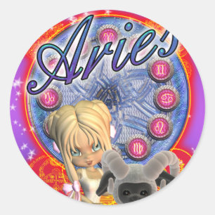Etiqueta do Aries com fêmea bonito e ram