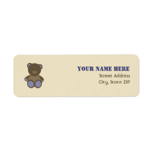 Etiqueta do chá de fraldas - guingão azul urso