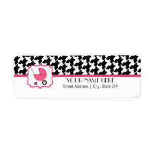 Etiqueta do chá de fraldas - Houndstooth & rosa