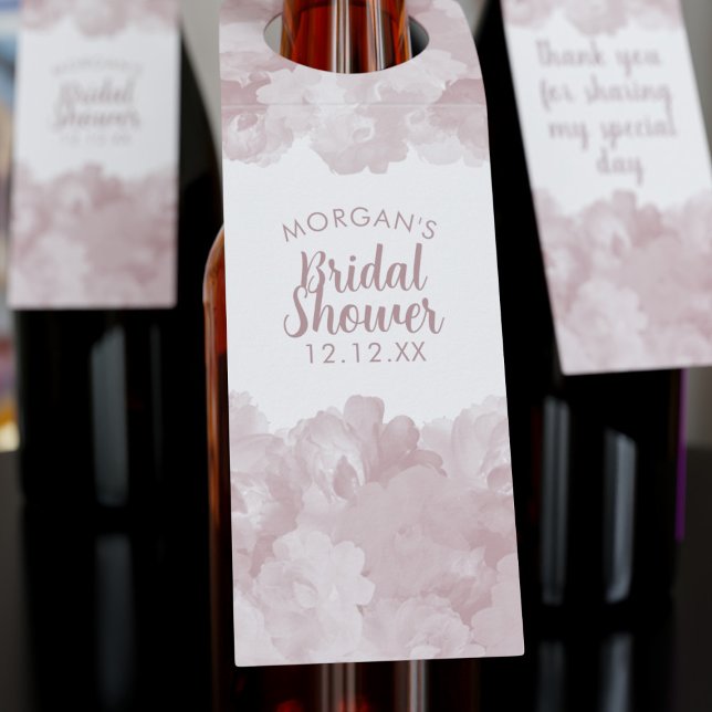 Etiqueta do Chá de panela Floral (A romantic floral blush pink bottle tag with space for your Bridal Shower details)