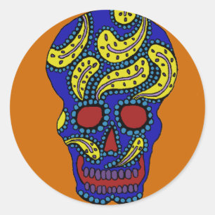 Etiqueta do crânio de Paisley no azul
