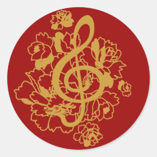 Etiqueta do design da música das peônias do Clef