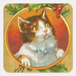 Etiqueta do feriado do Feliz Natal do gato do