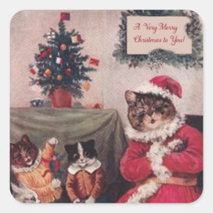 Etiqueta do gato do natal vintage, gatos de Louis