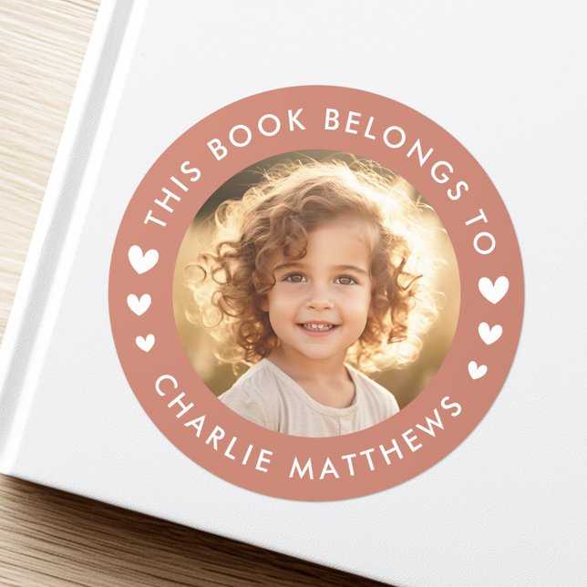 Etiqueta do livro da biblioteca marrom de terracot (Photo hearts terracotta brown library book label)