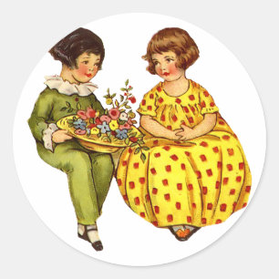 Etiqueta do menino e da menina do vintage