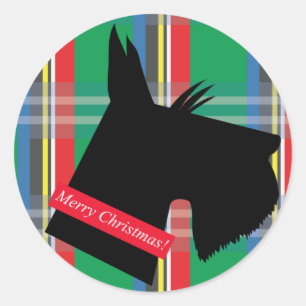 Etiqueta do Natal da xadrez do cão de Terrier do