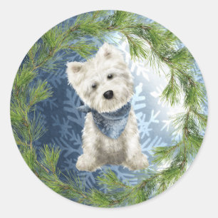 Etiqueta do Natal de Terrier branco de montanhas