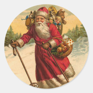 Etiqueta do Natal do papai noel do esqui