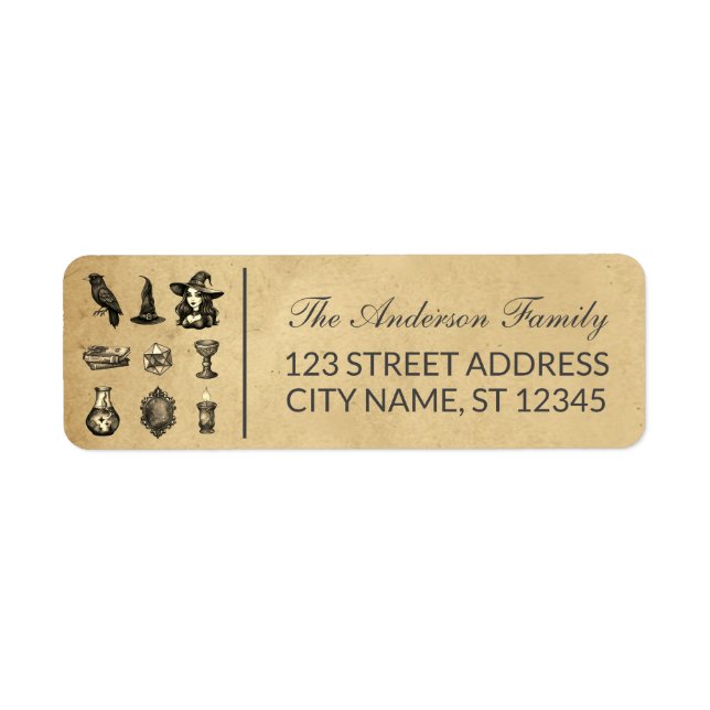 etiqueta do nome da família personalizada da bruxa (Frente)