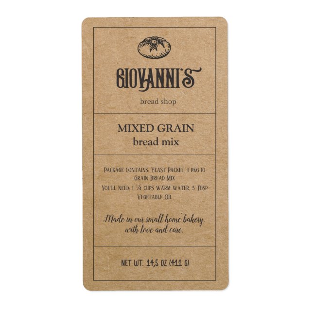 Etiqueta do pão Castanho Kraft Papel Bakery (Frente)