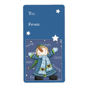 Etiqueta do presente do Natal com boneco de neve e