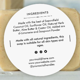 Etiqueta do produto Ingredientes de Bar de sabão r