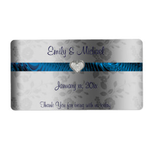 Etiqueta do vinho/água do casamento, azul e prata