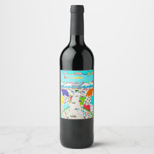 Etiqueta do vinho da cidade da ilha do mar/garrafa