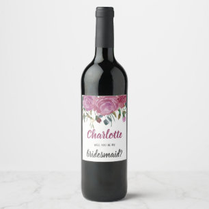 Etiqueta do vinho de rosas da aguarela da proposta