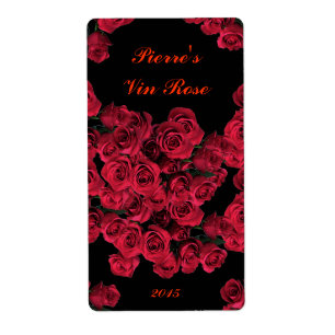 Etiqueta do vinho de rosas vermelhas