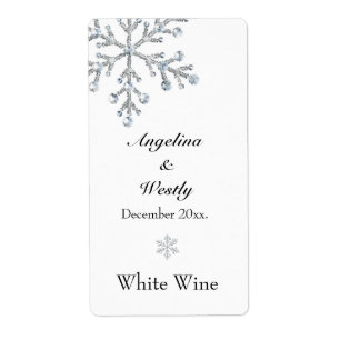 Etiqueta do vinho do casamento do floco de neve do