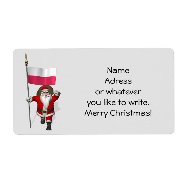 Etiqueta Doce Papai Noel Com Bandeira De Polônia (Frente)