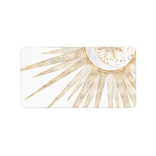 Etiqueta Dodles Dourados Elegantes Sun Moon Mandala Design