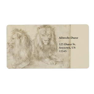 Etiqueta Dois leões sentados por Albrecht Durer