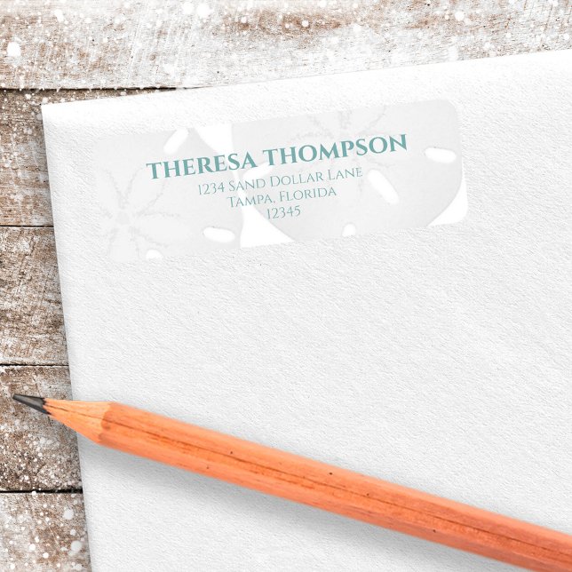 Etiqueta Dólar de areia azul turquesa (Beach Sand Dollar Custom Address Labels)