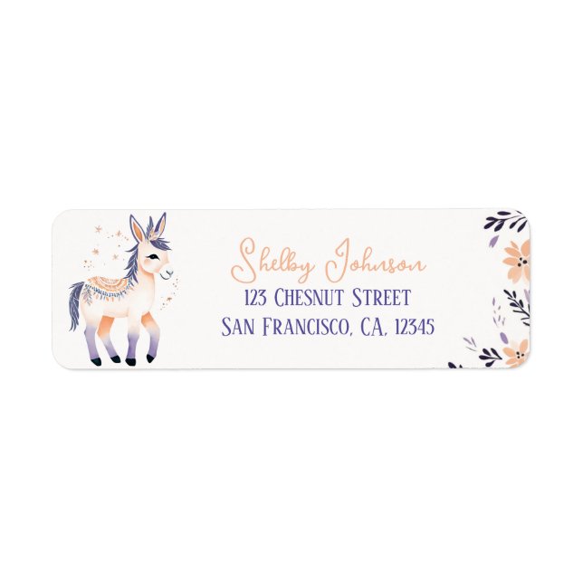 Etiqueta Donkey Boho Peach Lavanda Floral - (Frente)