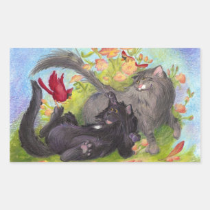 Etiqueta dos gatos, dos cardeais e dos rosas