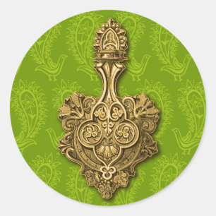 Etiqueta dos pavões de Paisley/selo verdes do