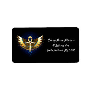 Etiqueta Dourada Ankh com Asas