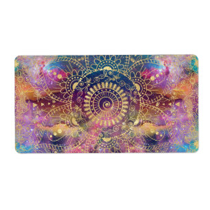Etiqueta Dourada aquarela e nebula mandala