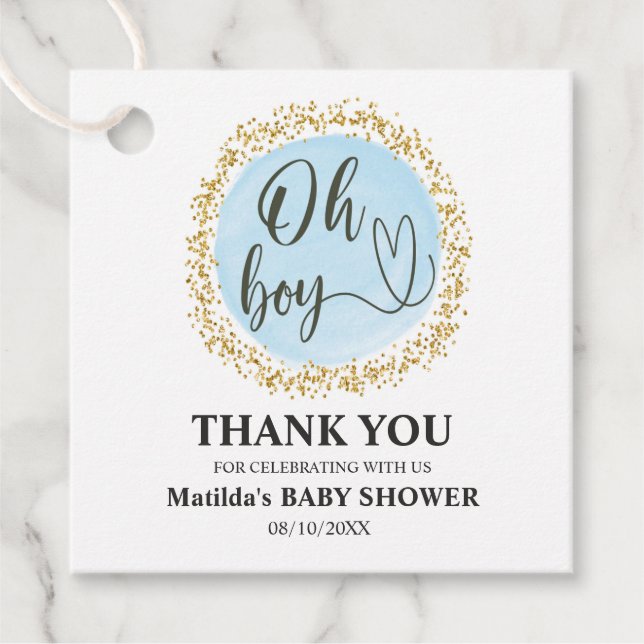 Etiqueta Dourada Confetti Baby Boy Favor Chá (Frente)