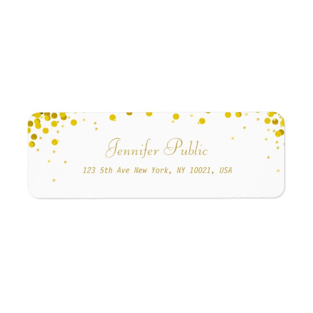 Etiqueta Dourada Confetti Elegante Script Luxurioso Moderno (Frente)