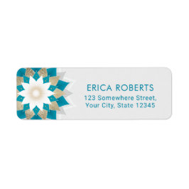 Etiqueta Dourada e Teal Flor do Lotus Mandala Elegante