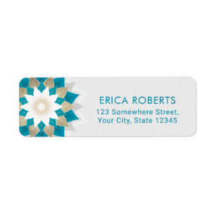 Etiqueta Dourada e Teal Flor do Lotus Mandala Elegante