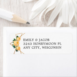 Etiqueta Dourada Glitter Geométrico Laranja Floral Endereço