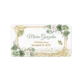 Etiqueta Dourada Quinceañera Sage Green Crown Endereço
