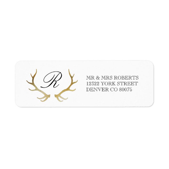 Etiqueta Dourado Antler Russo | Endereço personalizado (Frente)